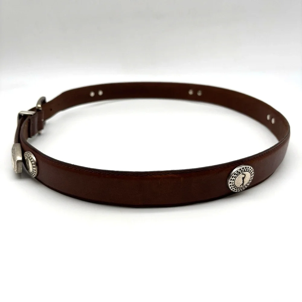 Vintage 90s PGA Tour Brown Full Grain Leather Concho Golf Belt 40 38-42